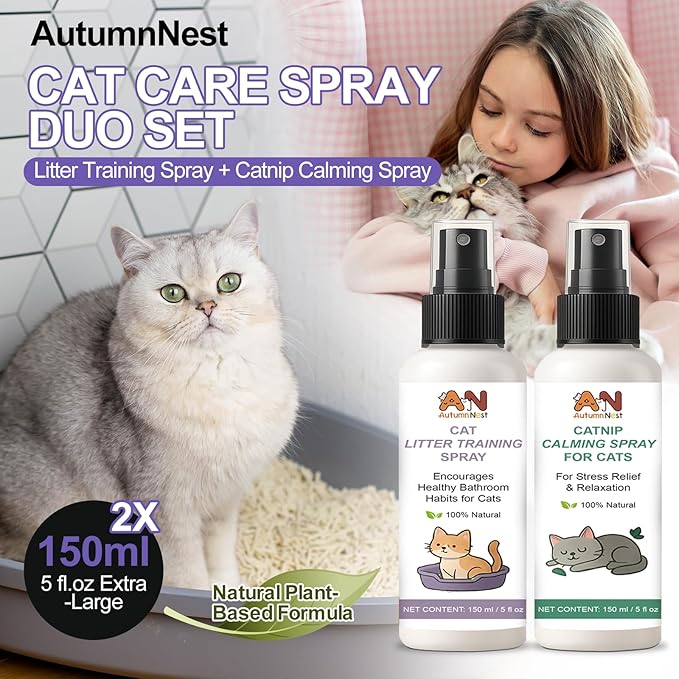 Cat Calming & Litter Training Spray Kit – 2-Pack 150ml Duo – Natural Catnip Calm Spray + Litter Box Attractant Spray – Safe Behavior Training Aid for Cats & Kittens