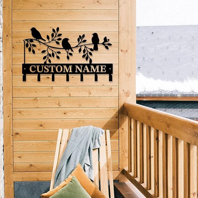 Personalized Custom Name Birds of Trees Wall Key Hooks,Metal Birds of Trees Art Clothes Hooks,Metal Birds of Trees Wall Home Storage Decorative,For Front Door, Hallway, Kitchen, Bedroom(Style H)