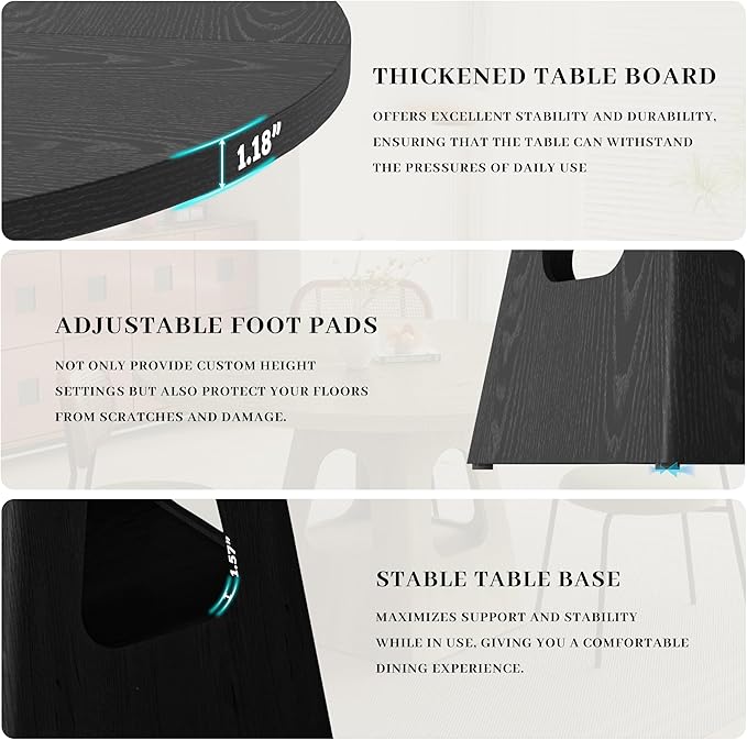 Round Dining Table for 4, Farmhouse 47 Inch Wood Dinner Tables with Storage Base for Kitchen Dining Living Room 4-6 People Gathering, Black