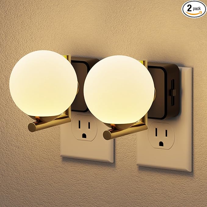 JandCase LED Night Light, 3000K Warm Night Lights Plug into Wall [2 Pack], 0-100LM Dimmable Night Lights with Dusk to Dawn Light Sensor, Plug in Nightlights for Bathroom Bedroom