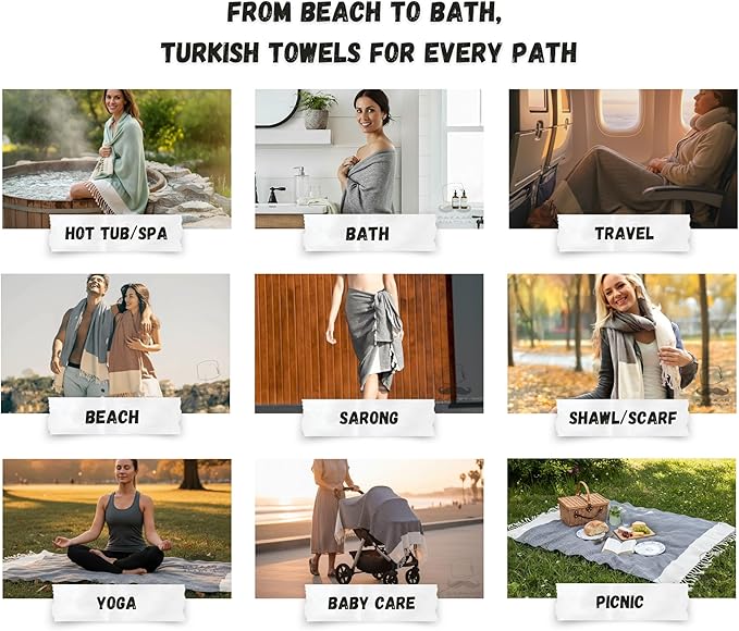 Bazaar Anatolia Turkish Beach Towel 100% Cotton Bath Towels 71x39 Quick Dry Sand Free Lightweight Large Oversized Herringbone Light Blue