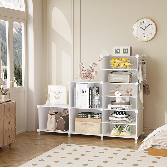 AWTATOS 6 Cube Closet Organizer Storage Shelves Portable Clothes Organizers and Storage Stackable Cubby Shelving for Closet Bedroom Living Room Office White