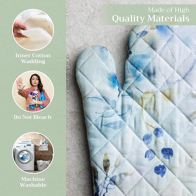 Maison d' Hermine Oven Gloves 100% Cotton Oven Mitt 7" x 13" with Loop Heat Resistant, BBQ, Cooking Gloves, Baking, Grilling, Kitchen, Handling Hot Pans Spring/Summer (Pack of 1, Lazy Summer Days)