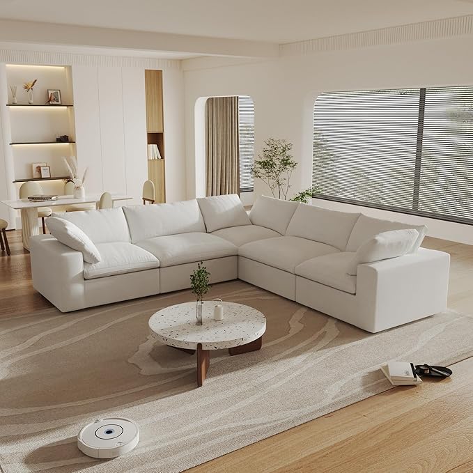 Cloud Couch Modular Sectional Sofa,160.6" Down Filled Convertible Sectional Sofa for Living Room,Modern V Shaped 5 Seater,Covers Removable & Washable, Khaki