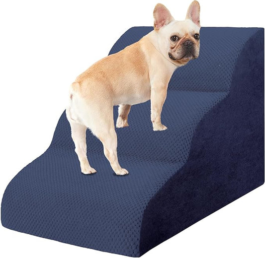 Dog Stairs for Small Dogs, 3 Tiers High Density Foam Dog Ramp, Extra Wide Non-Slip Pet Steps for High Beds Or Couch, Soft Foam Doggie Ladder for Dogs Injured, Older Pets, Small Cats