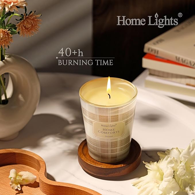 HomeLights Home Comforts Scented Candles | 6.7oz Soy Candles Rustic Modern Large Candle Jars | Ideal Candle Gifts for Events, Home Decor Stress, Relief & Relaxation