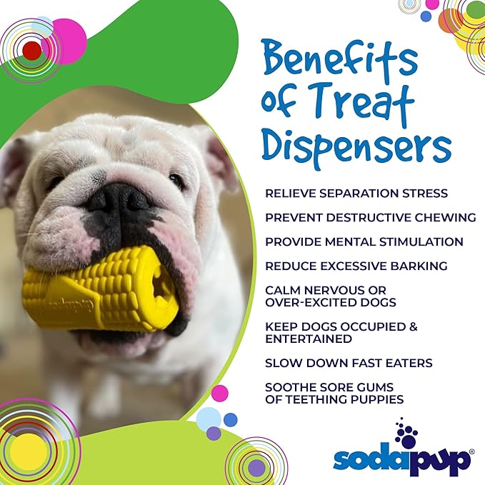 SodaPup Corn on the Cup – Durable Dog Treat Dispenser & Chew Toy Made in USA from Non-Toxic, Pet Safe, Food Safe Natural Rubber material for Mental Stimulation, Problem Chewing, Calming Nerves, & More