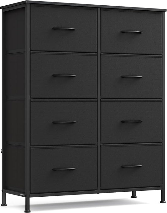 SONGMICS Dresser for Bedroom, Chest of Drawers, Steel, MDF, 8 Non-Woven Fabric Drawers, Storage Organizer Unit, Closet, Entryway, Ink Black and Ebony Black ULGS124B01S
