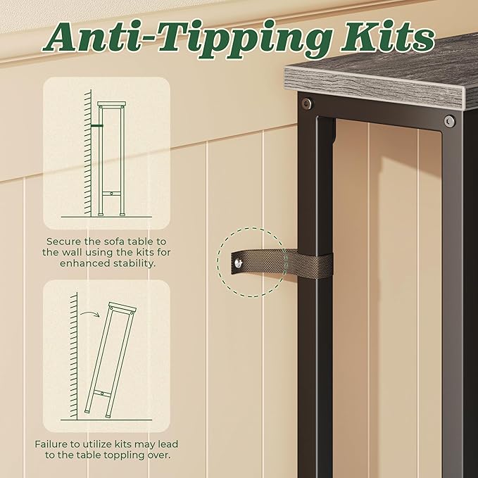 SUPERJARE 110.2 Inch Sofa Table with Power Outlets and USB-C Ports, 5.9 Inch Narrow Console Tables, Entryway Hallway Couch Tables with Storage, Behind Sofa, Small Spaces, Living Room, Grey