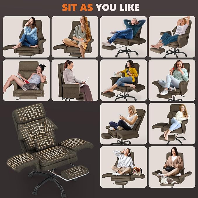 ELABEST C39 Cross Legged Office Chair with Footrest & Convertible Armrests-Pet-Friendly Criss Cross Home Desk Chair, Ergonomic Big and Tall Executive Chair with Lumbar Pillow