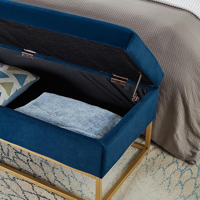 mikibama Velvet Storage Bench,58.6" Long Ottoman with Storage for Living Room,Tufted Storage Benches for Bedroom End of Bed,Entryway,Rectangle Window Seating Bench with Storage. (Velvet Navy)