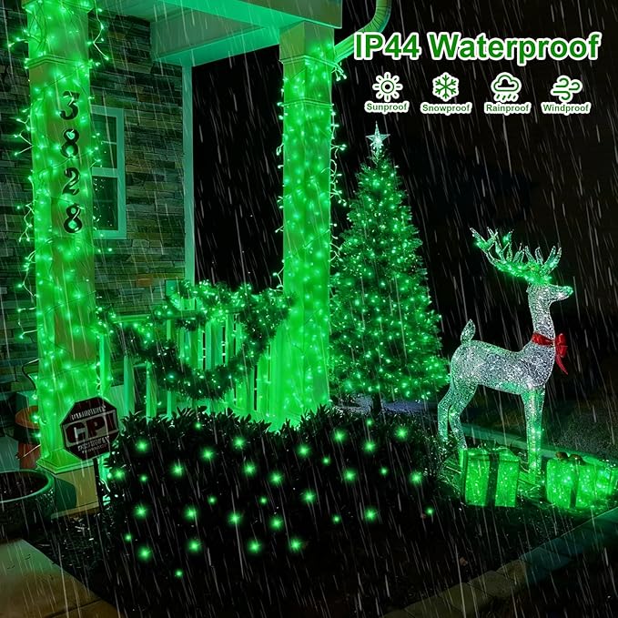 QITONG 165ft 500 LED Green Christmas Lights, 8 Modes Outdoor String Lights Plug in, Clear Wire Twinkle Xmas Light Indoor