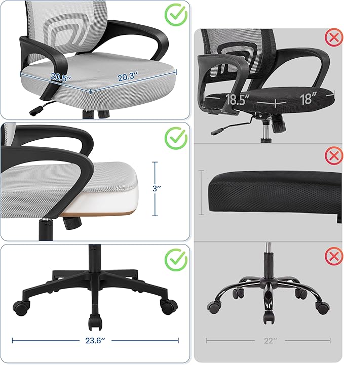 Yaheetech Ergonomic Office Chair Mid Back Computer Chair Mesh Desk Chair with Lumbar Support Armrest Executive Rolling Swivel Adjustable Task Chair for Adults, Grey