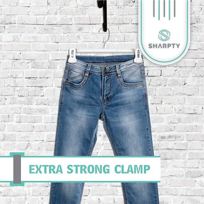 Sharpty Pant & Skirt Hangers - Closet Hangers for Shorts, Shirts, Jeans, Dresses, Slacks, Coats, Clothes, Clothing, Garments & More - Durable, Space Saving & Non-Slip, White - 10 Pack