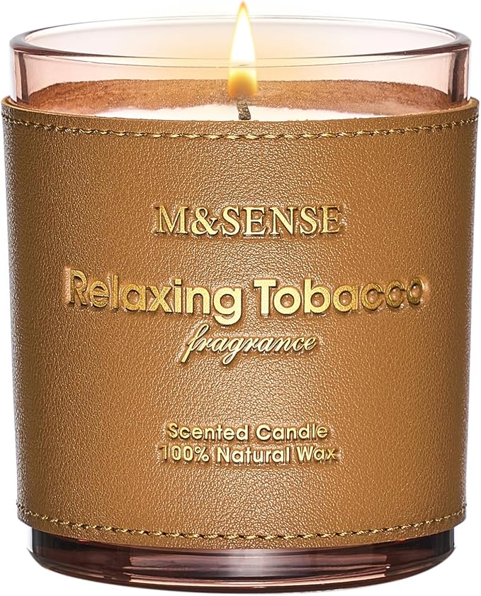 M&SENSE Cinnamon Tobacco Scented Candles,Vegan Soy Wax Candle,10oz 42-Hour Slow Burning Time,No Toxin Naturally Scented Fall Winter Home Fragrance for Stress Relief, Thanksgiving Christmas Gifts