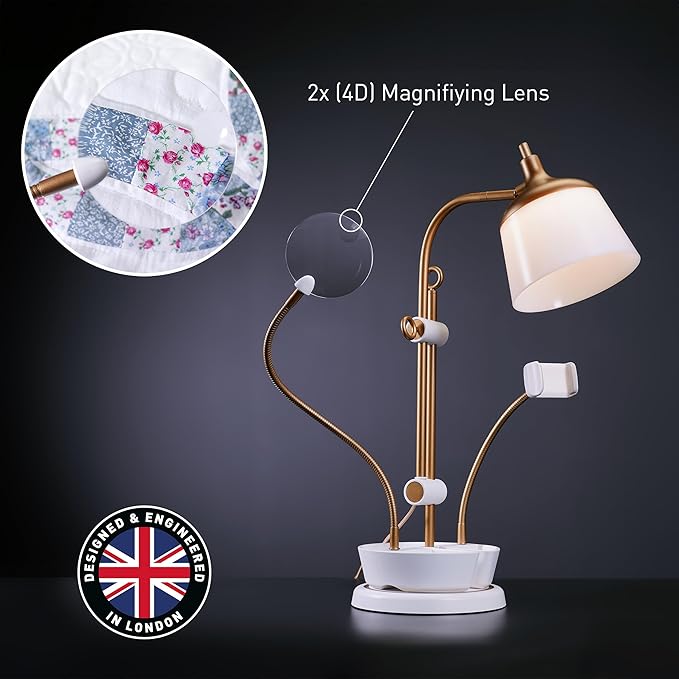 Anita Table Lamp - Daylight Crafting Lamp with Dimmer Switch, 3 Color Modes, 6000 Kelvin, Extendable Arm & Magnifying Lens for Quilting, Stitching, Arts & Crafts