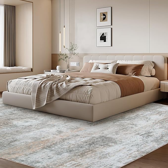 WILLSUN Washable Area Rugs, 8x10 Non-Slip Boho Large Area Rugs for Living Room, Bedroom, Machine Washable Vintage Rug, Indoor Floral Print Carpet for Home Decor, Kid & Pet Friendly Mat