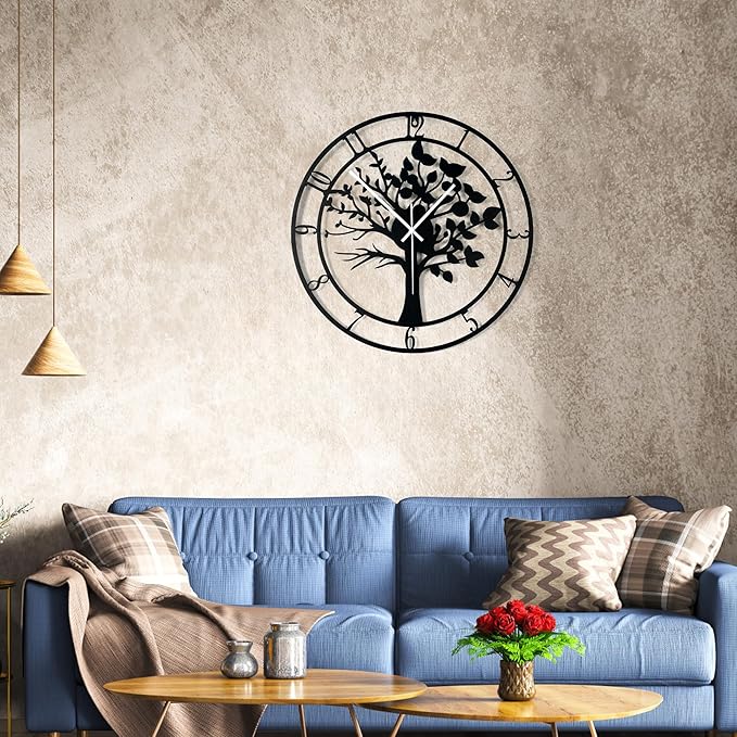 16inch/40cm Tree of Life Large Wall Clocks for Living Room Decor,Bedroom,Battery Operated,Metal,Decorative Analog,Silent,Non Ticking Big Wall Clock(Tree of Life, 16 inches)