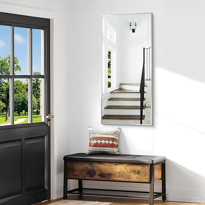 BONEWEI Silver Bathroom Mirror,24x48 inch Wall Mirror for Bathroom Wall Mounted,Large Rectangle Mirror for Bathroom Over Sink,Modern Metal Frame for Living Room,Bedroom Entryway,Horizontal/Vertical