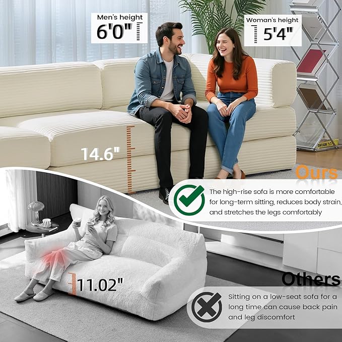 Folding Sofa Bed Convertable Corduroy Couch King Size Floor Sleeper 4-in-1 DIY Combination Modular Sofa Fold Out Futon Lounge Comfy Foldable Lazy cama for Living Room (Off-White)
