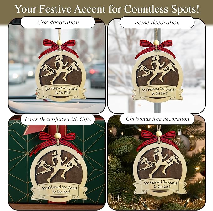 Running Christmas Ornament 2025-2 Layer Wooden Running Ornaments for Christmas Tree - Runner Ornament 2025 - Gifts for Runners, Cross Country Athlete - Marathon Runners Wooden Xmas Tree Hanging Decor