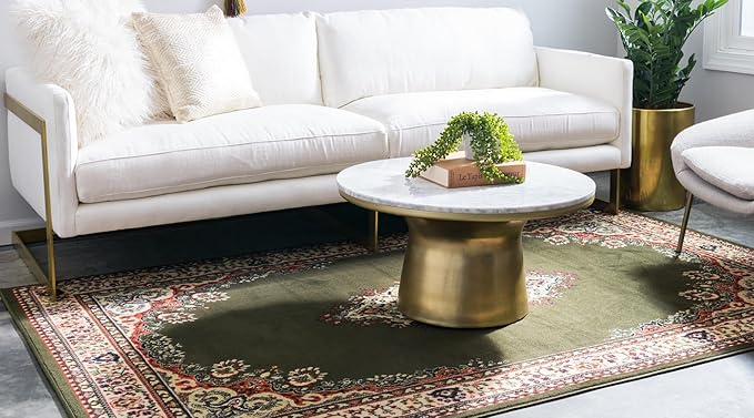 Unique Loom Reza Collection Traditional Persian Style Area Rug, 4 x 6 ft, Olive/Ivory