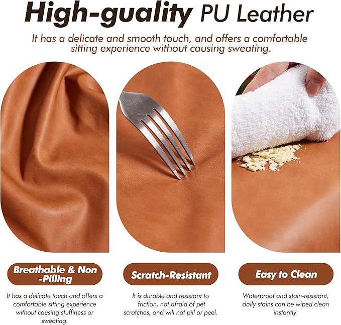 Home Office Desk Chair, Ergonomic Minimalist Faux Leather Swivel Chair with Oak Wood Armrests, Comfortable Task Chair for Computer or Study Room, 2 Pack, Rust Brown