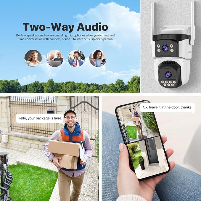 VSTARCAM 3MP+3MP Dual-Lens Outdoor Security Camera Wireless, 2K, 360° View, Color Night Vision, PIR Motion Detection, Spotlight Siren Alarm, 2-Way Talk, IP66 Weatherproof, Cloud/SD Storage