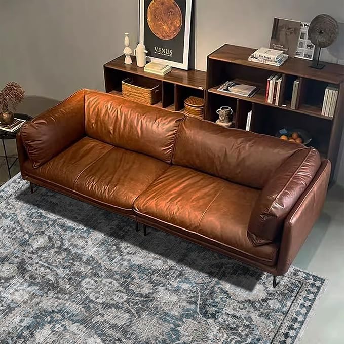 RUGSURE Washable Area Rugs - Perfect for Living Room, Bedroom, Kids Room, Nursery - Stain & Water Resistant Non-Slip, Pet & Child Friendly, Vintage Tribal Area Rugs (Grey and Blue, 4' x 6')