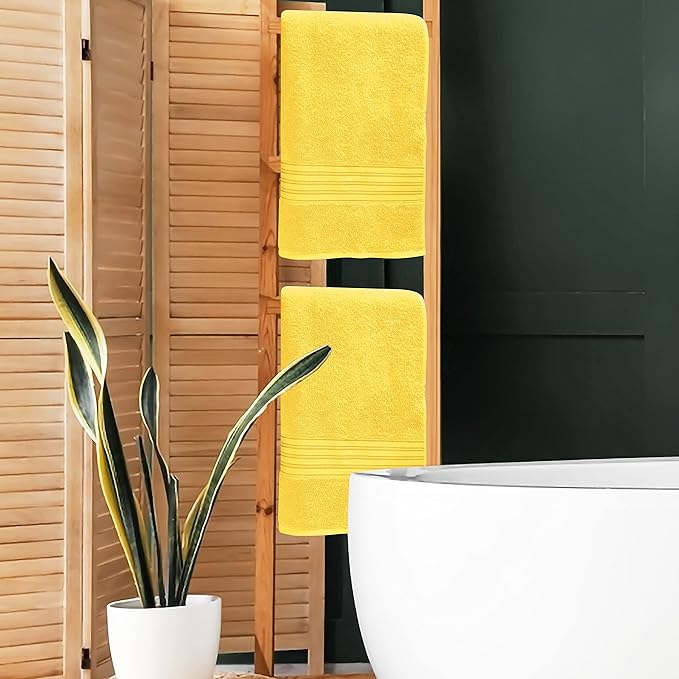 BOUTIQUO 100% Cotton 2 Pack Bath Towel Set 28x55, Eco-Friendly Large Bath Towels, Compact Quickdry Lightweight Soft & Highly Absorbent Bath Towel, Ideal for Everyday Gym Travel Camp Pool - Lime Yellow