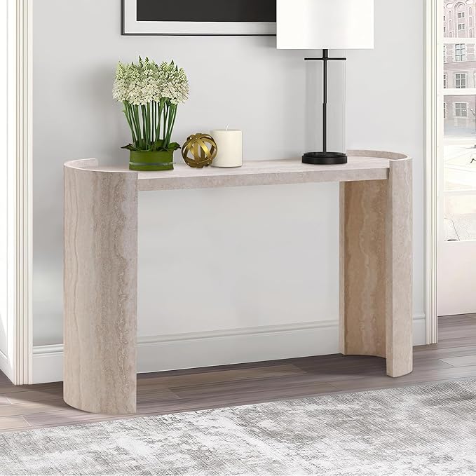 LKTART 53" MDF Console Table for Entryway, Narrow Entryway Table with Faux Mars Marble Pattern, Couch Table Behind Sofa with Curved Legs for Living Room Hallway Foyer