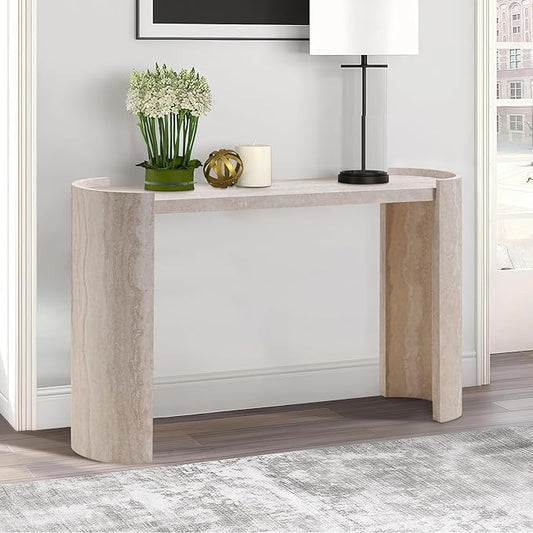 LKTART 53" MDF Console Table for Entryway, Narrow Entryway Table with Faux Mars Marble Pattern, Couch Table Behind Sofa with Curved Legs for Living Room Hallway Foyer