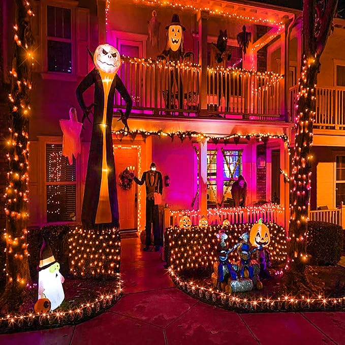 Vivideal 164ft 500 LED Orange Christmas Lights Outdoor Waterproof String Lights Indoor 8 Modes Clear Wire, Plug in Orange Christmas Light for Xmars Tree Bedroom Thanksgiving Decorations