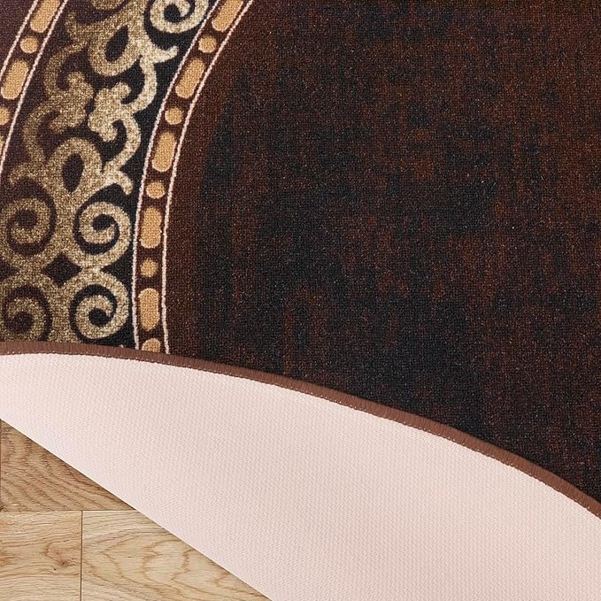 Antep Rugs Alfombras Bordered Modern 5x7 Non-Slip (Non-Skid) Low Pile Rubber Backing Indoor Area Rug (Brown, 5' x 7' Oval)