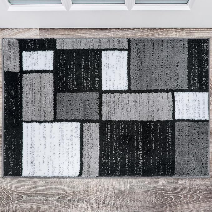 Rugshop Contemporary Modern Boxes for Home Office,Living Room,Bedroom,Kitchen Non Shedding Area Rug 2' x 3' Gray