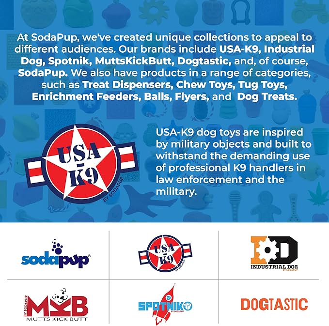 SodaPup USA-K9 Grenade – Durable Dog Treat Dispenser and Chew Toy Made in USA from Non-Toxic, Pet Safe, Food Safe Natural Rubber Material for Mental Stimulation, Problem Chewing, Calming Nerves & More