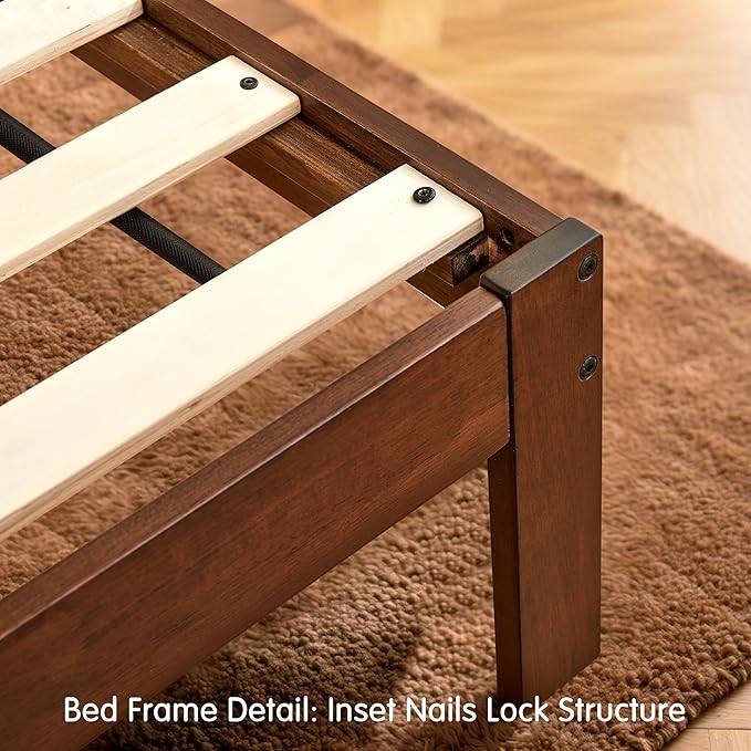 Hokway Wood King Size Bed Frame-No Wobble,Noise-Free,Easy Assembly with Precise Holes,12 in Wood Slat Support,No Box Spring Needed,Walnut