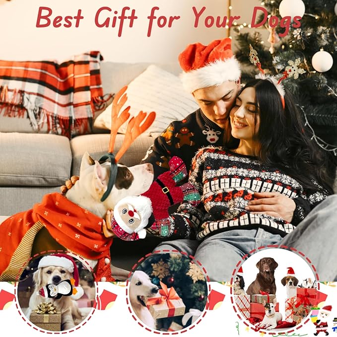5 Pieces Christmas Squeaky Interactive Dog Toys with Crinkle, Plush Toy to Keep Them Busy for Boredom, Dog Toy for Small Medium Large Dogs - Santa/Penguin/Snowman/Gingerbread Man/Deer