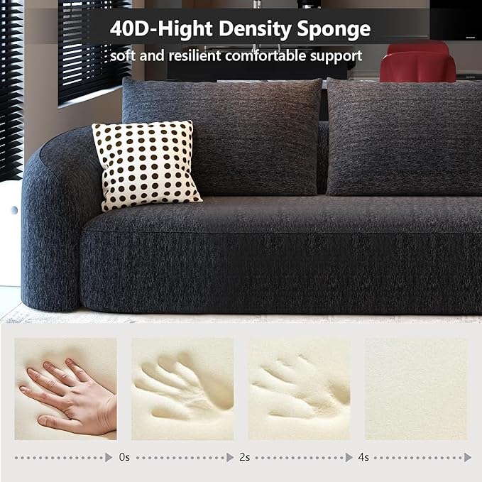 138.6" Modular Sectional Couches Luxury Modern Curved Back U-Shape Sofa Set with Ottoman,Minimalist Comfy Boneless Cloud Couch for Living Room Apartment,(Right Facing Chaise,Black)