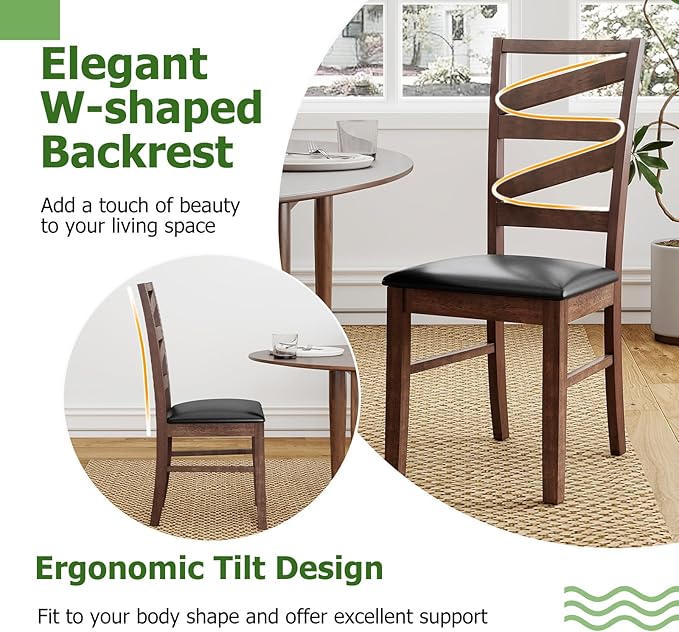 GOFLAME Wooden Dining Chairs Set of 2, PU Leather Upholstered Kitchen Chairs with W-Shaped Hollowed Backrest, Rubber Wood Legs, Armless Side Chairs for Living Room, Dining Room, Restaurant