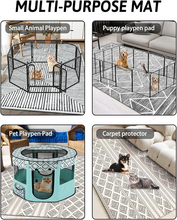 BNOSDM 79"" X 55"" Washable Bunny Cage Liners Large Rug for Rabbits Large Non Slip Pad for Bunnies Resuable Rabbit Liner for Chinchillas Cats Guinea Pigs Ferrets Dogs, Black+grey