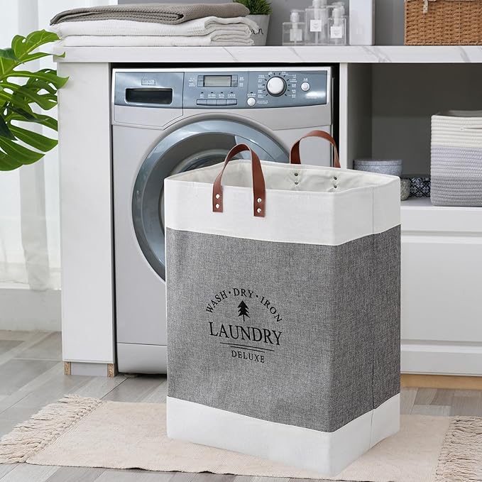 COMFY HOMI 2Pack 76L Laundry Basket & Hamper, Large Collapsible Waterproof Clothes Baskets with Handles, Freestanding Laundry Hampers for Bedroom Bathroom Dorm - 15.8x11.8x21.7 Inch - White/Grey