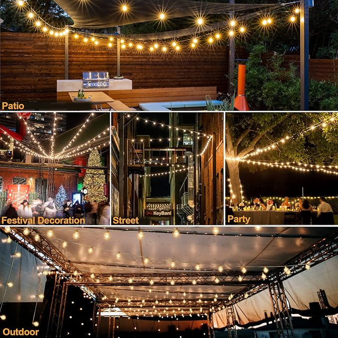 Mlambert 100Ft(2x50Ft) Outdoor String Lights, G40 Globe Patio Lights with 50+4 Waterproof Hanging LED Bulbs for Party Cafe Camping Outside-White Wire