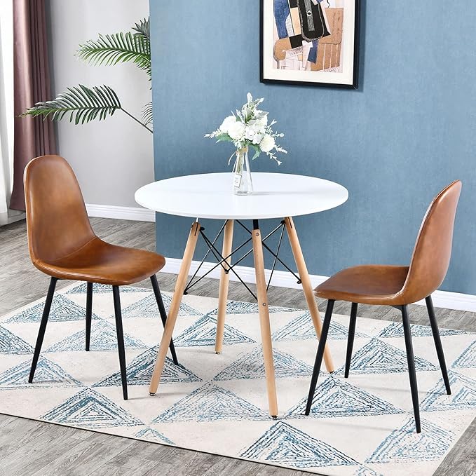 31.5 Inch Small Round Dining Table for 4 People Kitchen Home Modern Leisure Wood Legs Table White