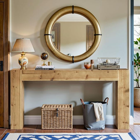 Tribesigns Title 63-Inch Solid Wood Console Sofa Table, Farmhouse Long Entryway Table Behind Couch for Living Room, Entrance, Hallway, Foyer, Easy Assembly (Light Brown)