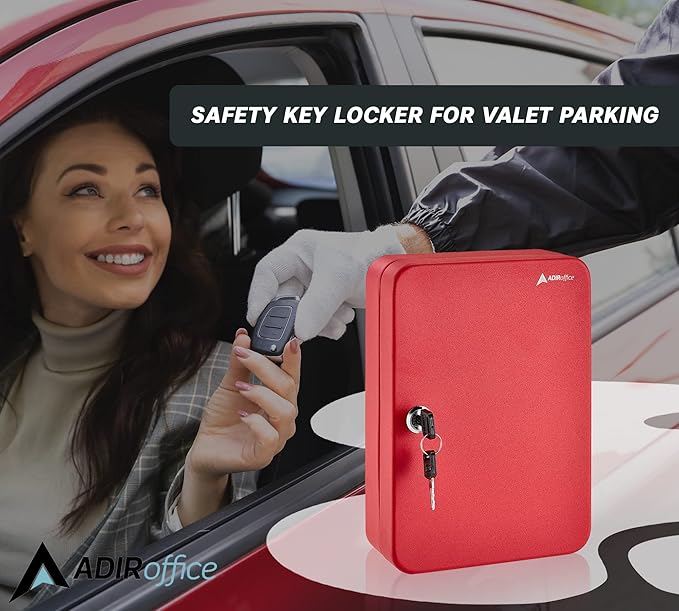 AdirOffice Key Lock Box – 48 Key Hooks Wall Mounted Key Cabinet Lock Box, Car Keys Holder Box, Lockable Key Storage Box - Metal Key Box Organizer with for Home and Office