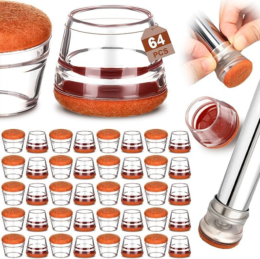 Chunful 64 Pcs Chair Leg Floor Protectors TPE Classroom Chairs & Desks Leg Covers with Quiet Felt Sliders Prevent Floor Scuffs & Scratches Desks Foot Caps Pads Teacher Classroom Supplies (Brown)