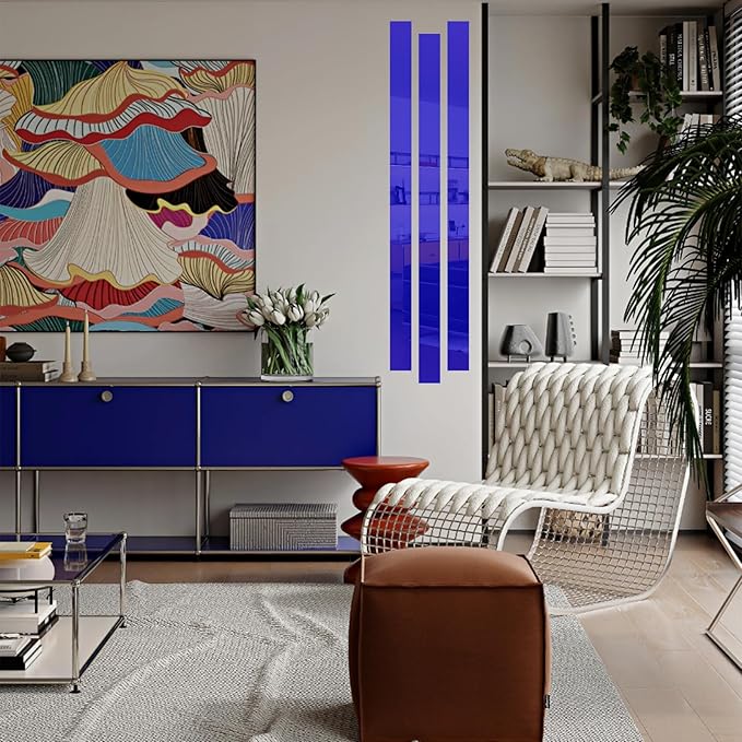 10Pcs DIY Striped Mirror Stickers 1.96" Wide Self Adhesive Removable Long Acrylic Frameless Mirror Sheets for Home Living Room Bedroom DIY Decor (Dark Blue)