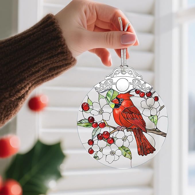 Cardinal Christmas Decorations - Stained Glass Ornament | Christmas Ornaments for Tree | Holiday Ornament | Red Bird Decor – Cardinal Memorial Gifts | Bird Lover Gifts | Gift Ideas & Xmas Gift