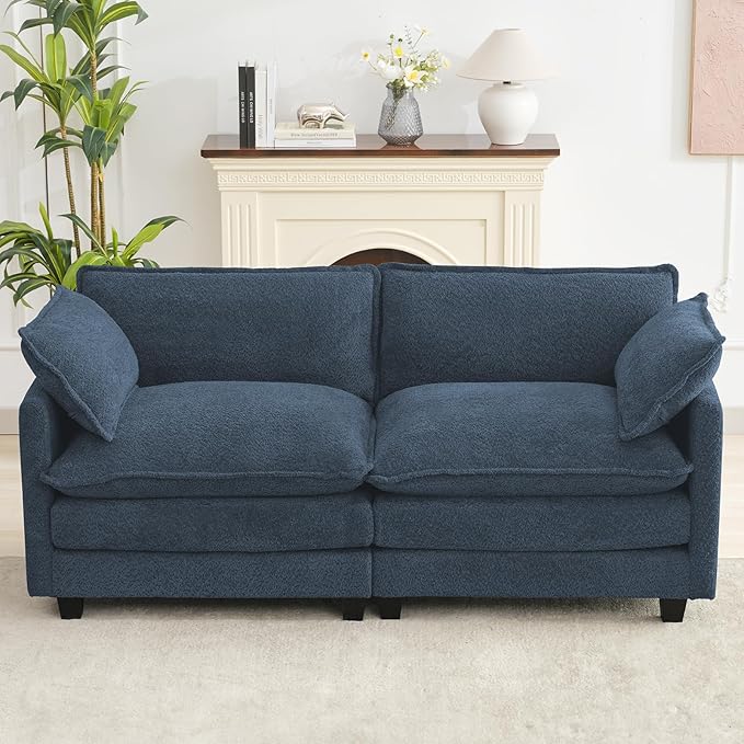 ROWHY Modular Loveseat Sectional Sofa, 78" Upholstered Loveseat, 2 Deep Seat Sofa Couch with 2 Throw Pillows for Small Space, Modern Comfy Cloud Couch for Living Room, Chenille, Royal Blue